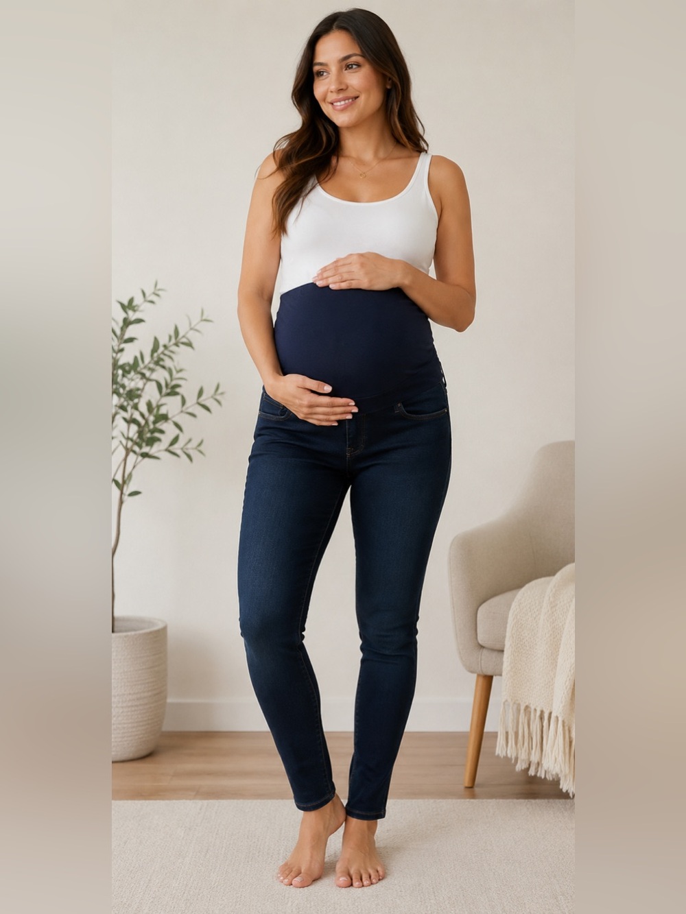 Mavi Dark Wash Maternity Jeans High, Elasticated "Over-the-belly Size 27